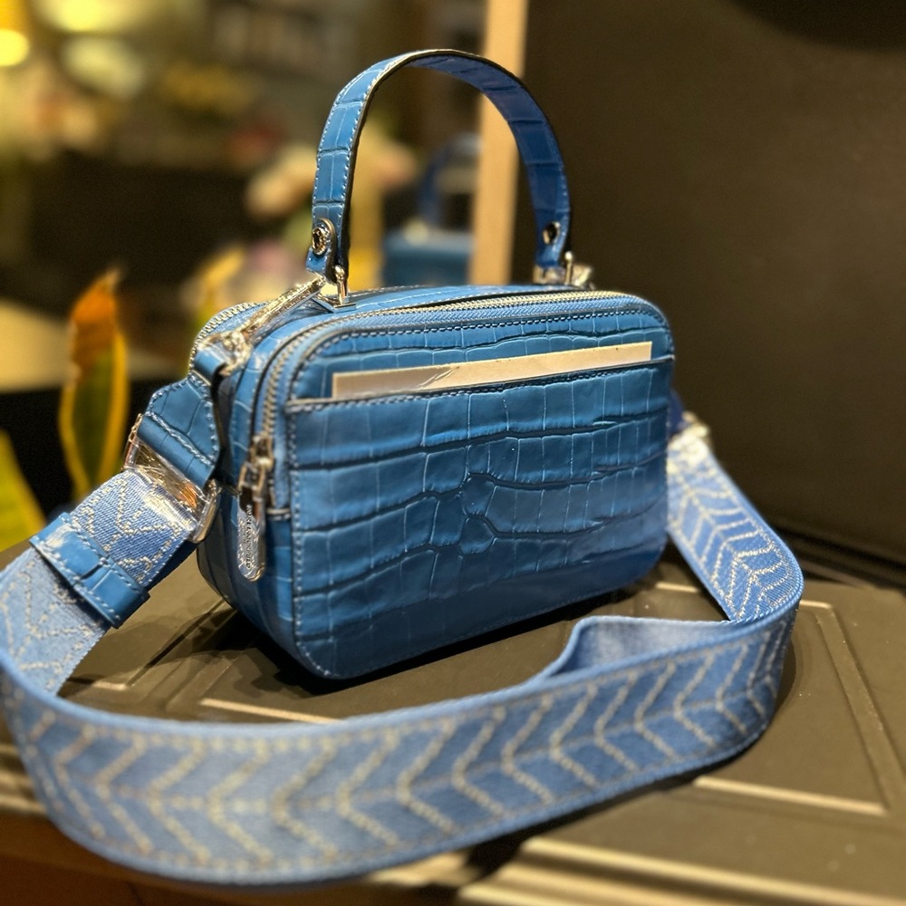 New Karl Lagerfeld Paris Simone Top Handle Crossbody Bag Blue | Crocodile | - Picture 7 of 8